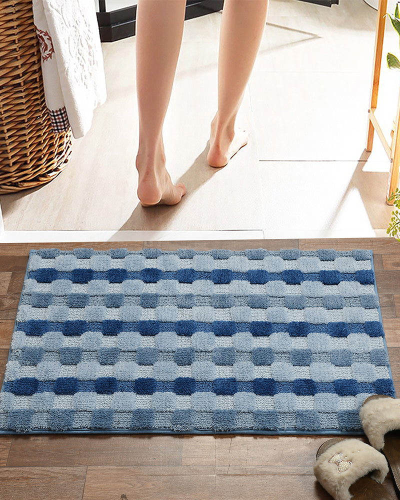 Blocks Microfiber Blue Anti Skid Bathmat - Pano Pano