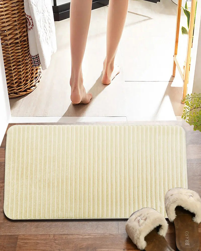 Pin Stripe Memory Foam Anti Skid Beige Bathmat
