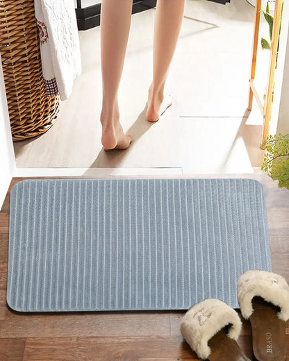 Pin Stripe Memory Foam Anti Skid Grey Bathmat