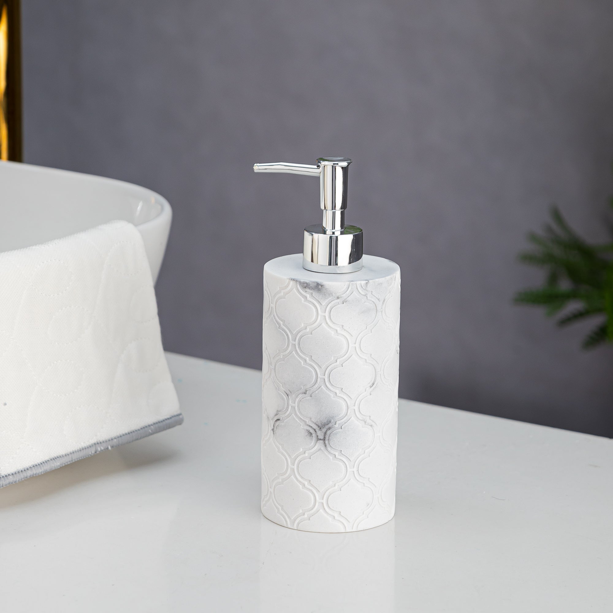 Exclusive Polyresin Soap Dispenser for Handwash for Bathroom White Marble 1231 - Pano