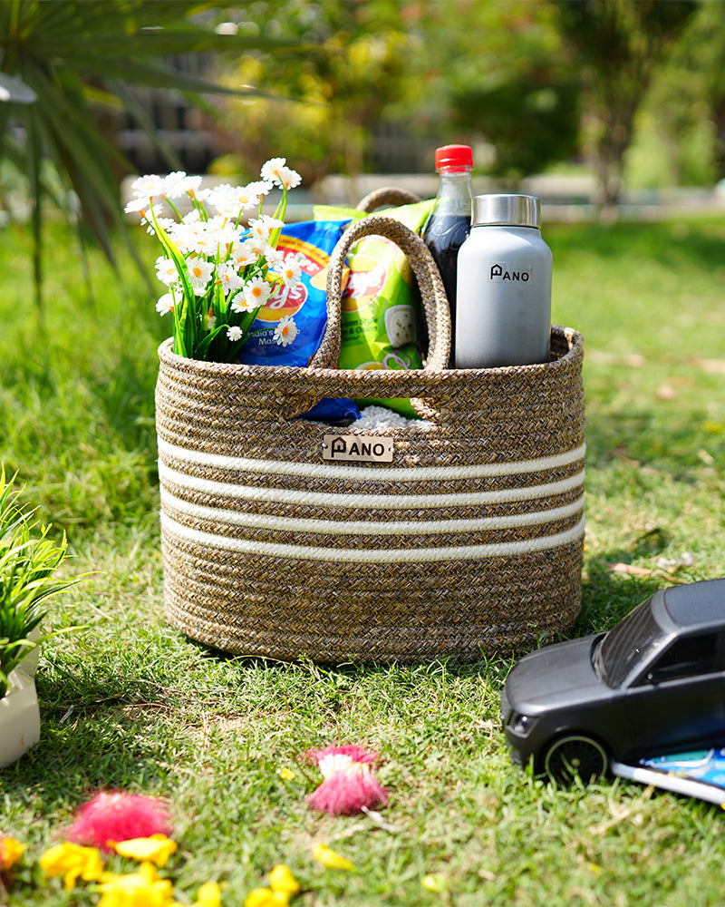 Elora Mutli Purpose Beige Tote Hand Basket - Pano Pano