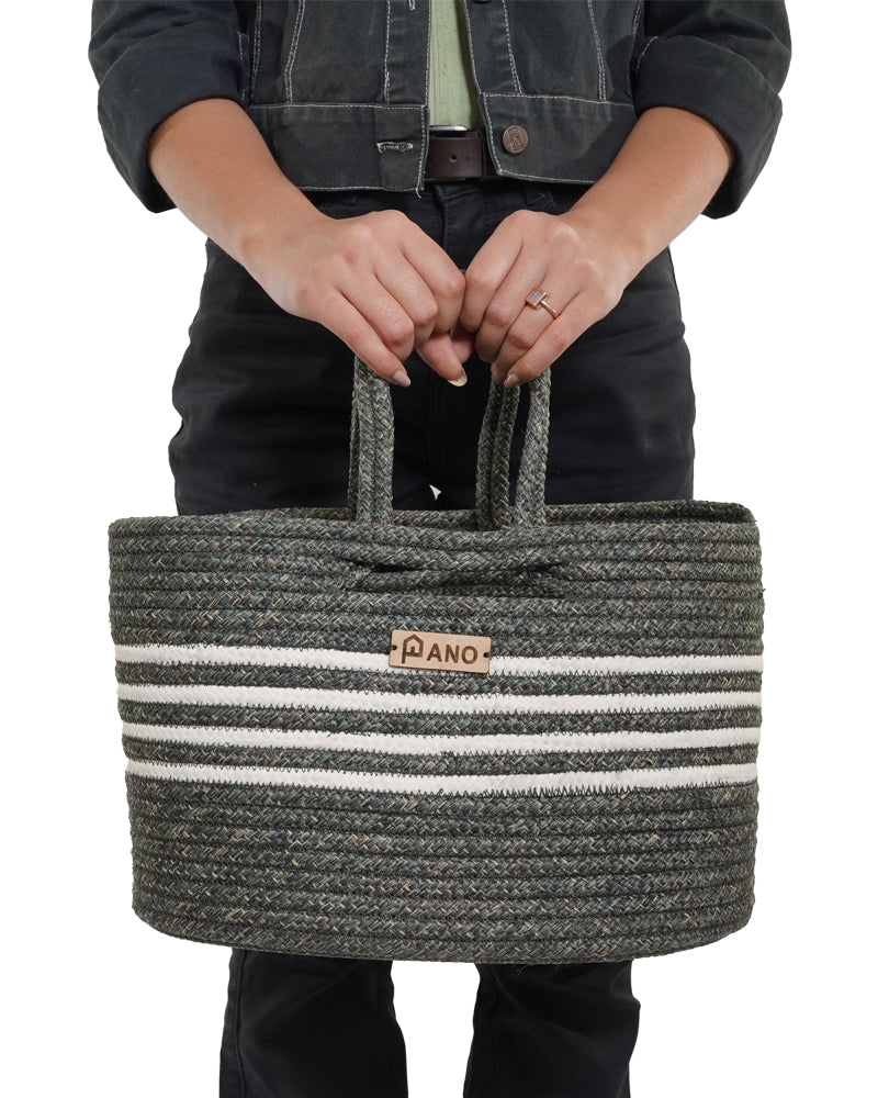 Elora Multi Purpose Green Tote Hand Basket - Pano Pano
