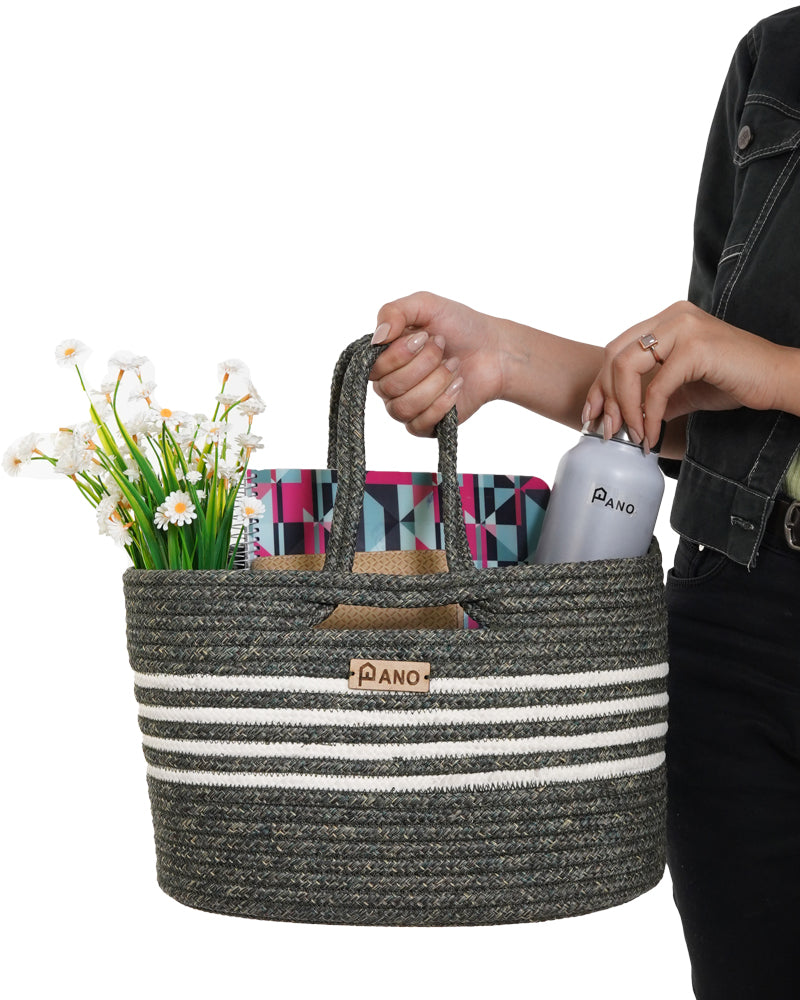 Elora Multi Purpose Green Tote Hand Basket - Pano Pano
