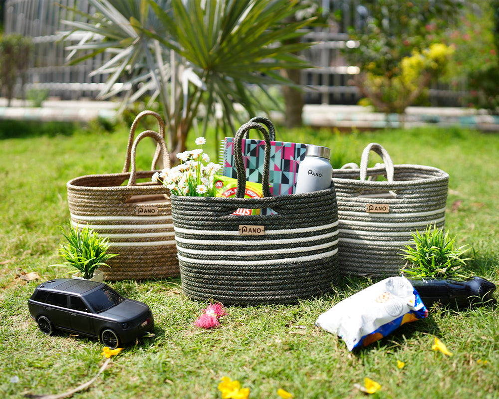 Elora Multi Purpose Green Tote Hand Basket - Pano Pano
