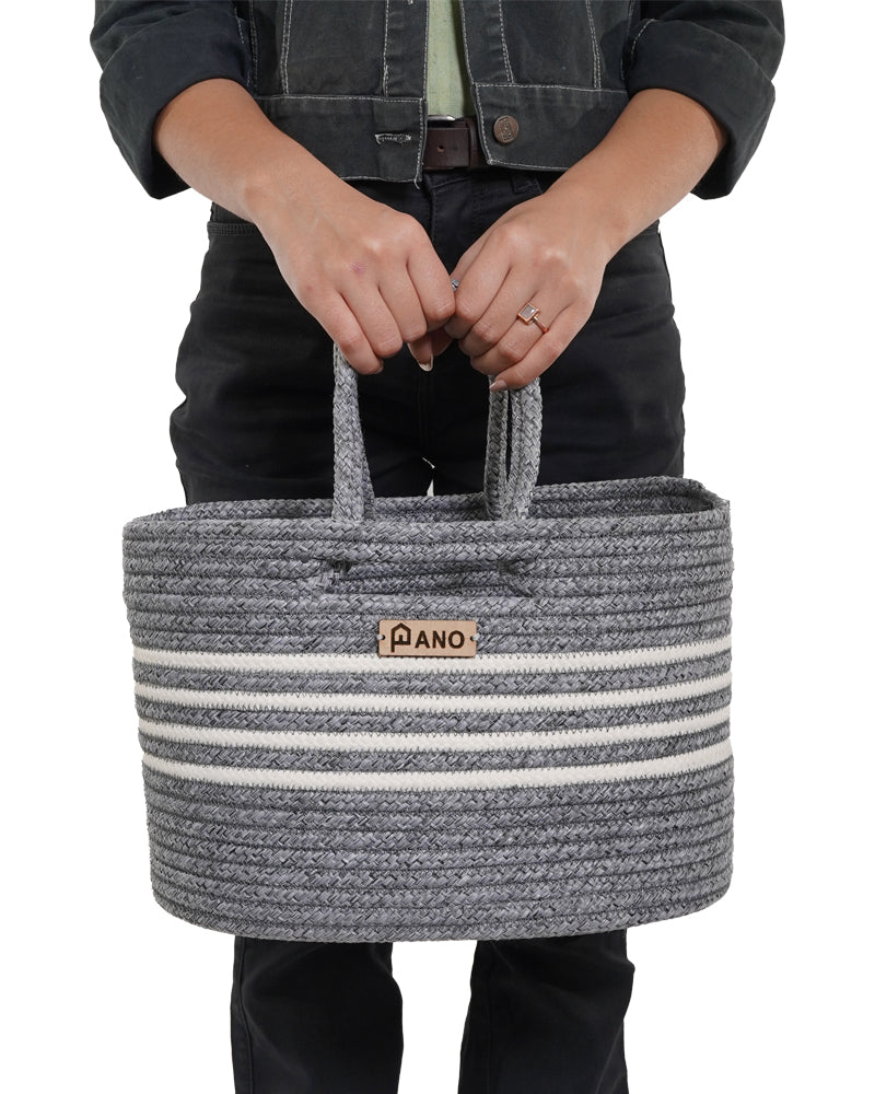 Elora Multi Purpose Grey Tote Hand Basket - Pano Pano