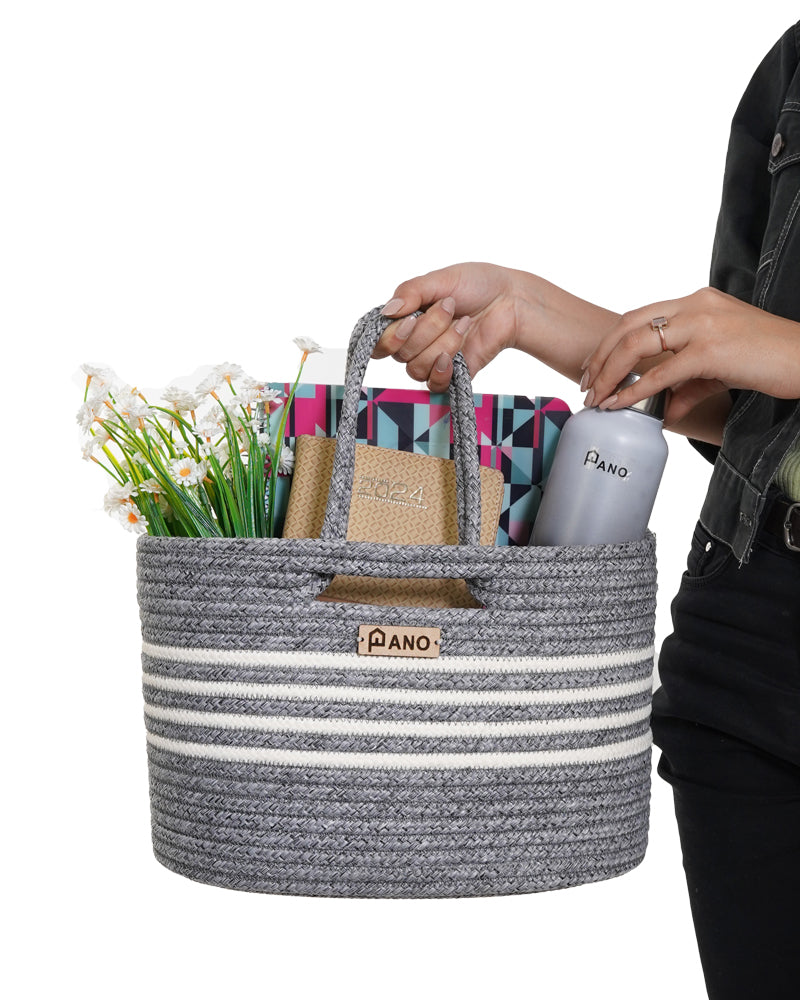 Elora Multi Purpose Grey Tote Hand Basket - Pano Pano