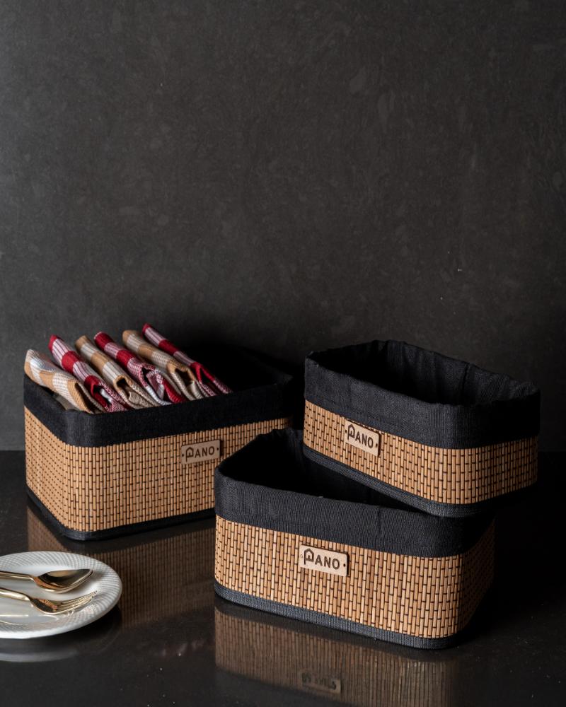 Bamboo Kitchen Utility Geneva Rectangular Basket Black | Storage Organiser - Pano