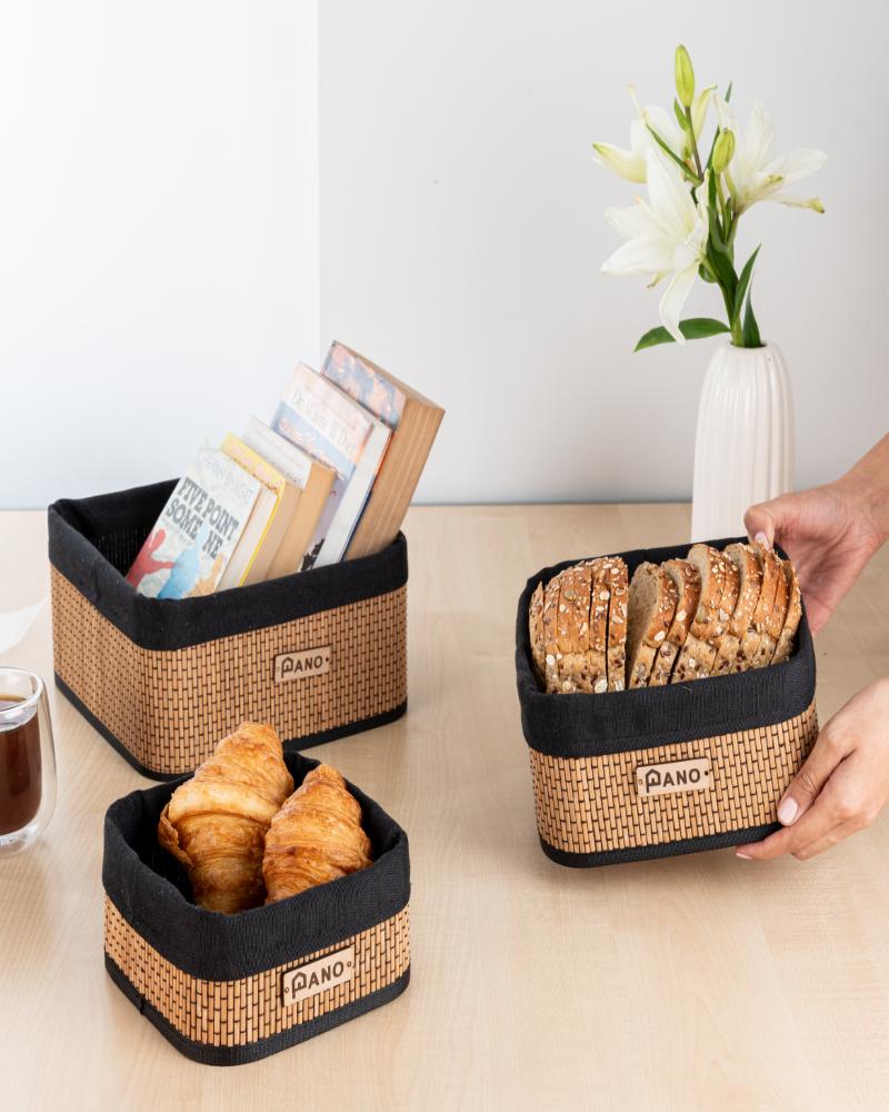 Bamboo Kitchen Utility Geneva Squre Basket Black | Storage Organiser - Pano