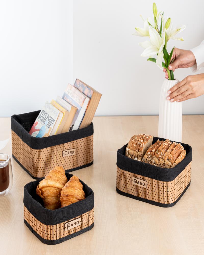 Bamboo Kitchen Utility Geneva Squre Basket Black | Storage Organiser - Pano