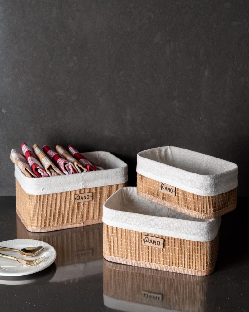 Bamboo Kitchen Utility Geneva Rectangular Basket Natural | Storage Organiser - Pano