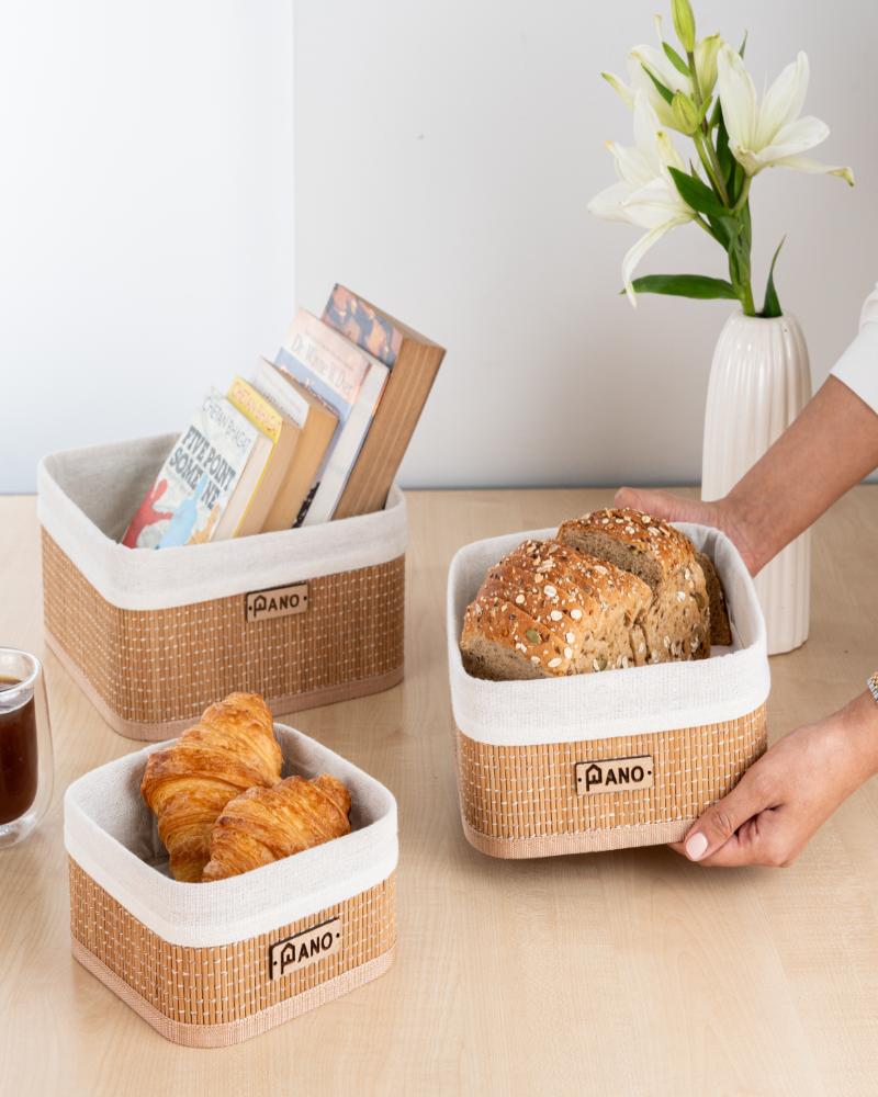 Bamboo Kitchen Utility Geneva Squre Basket Natural | Storage Organiser - Pano