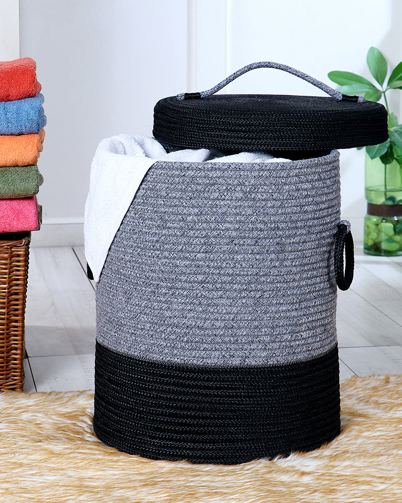 Striped Laundry Basket with Lid