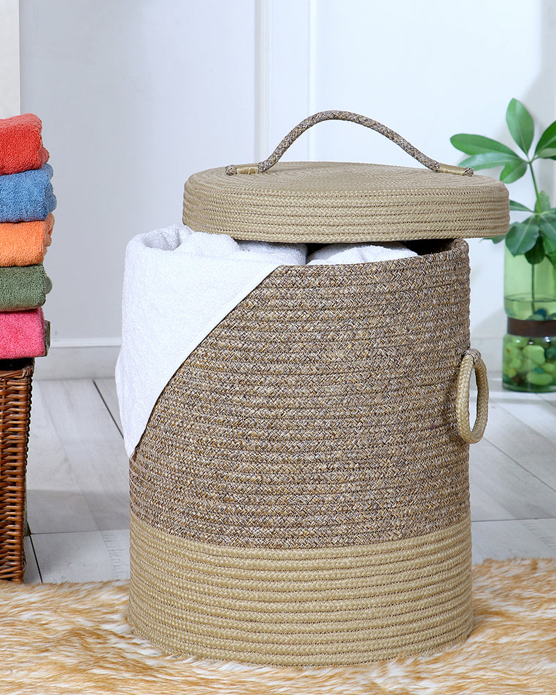 Striped Laundry Basket with Lid