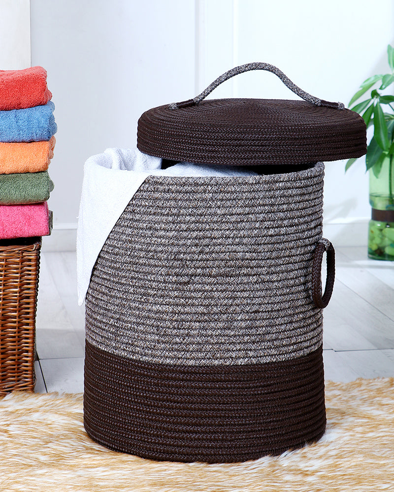 Striped Laundry Basket with Lid