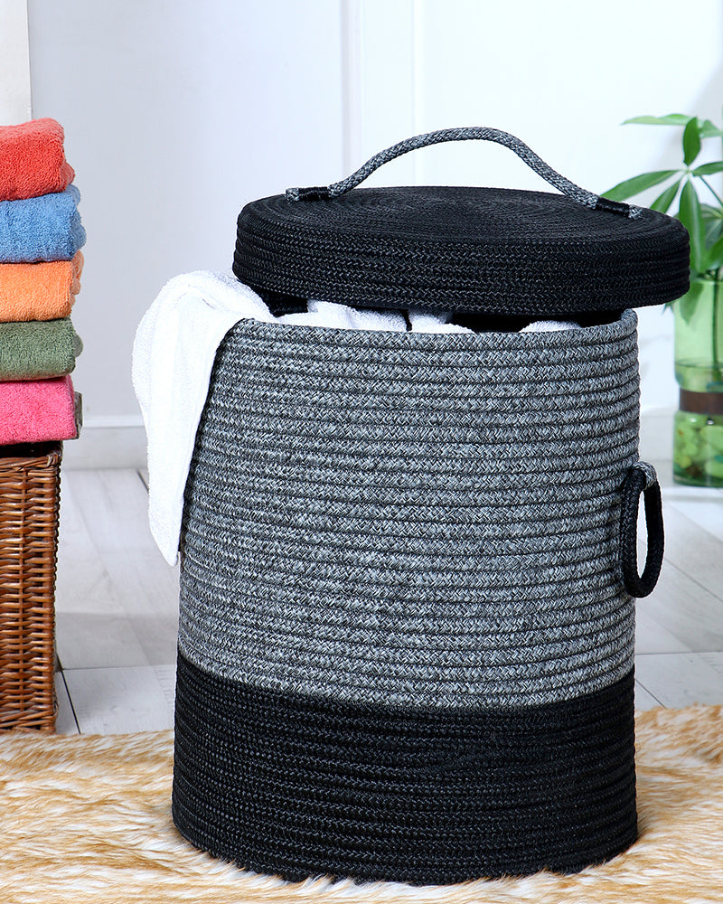 Striped Laundry Basket with Lid