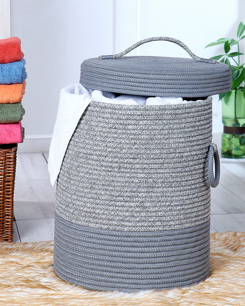 Striped Laundry Basket with Lid