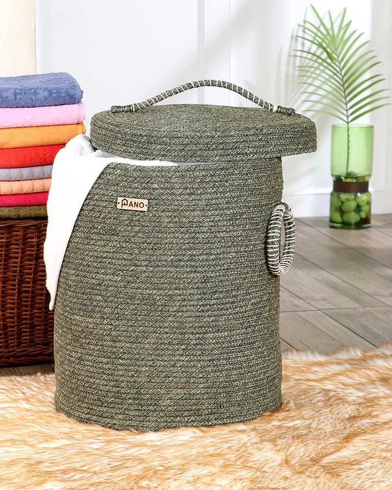 Tri Colour Laundry Basket with Lid Pano