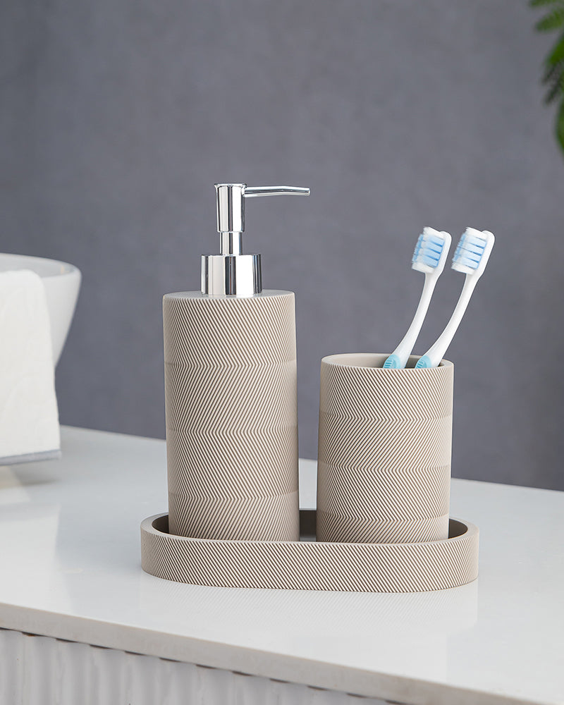 Stylish Polyresin Set of 3 with Soap Dispenser (Linen) - Pano