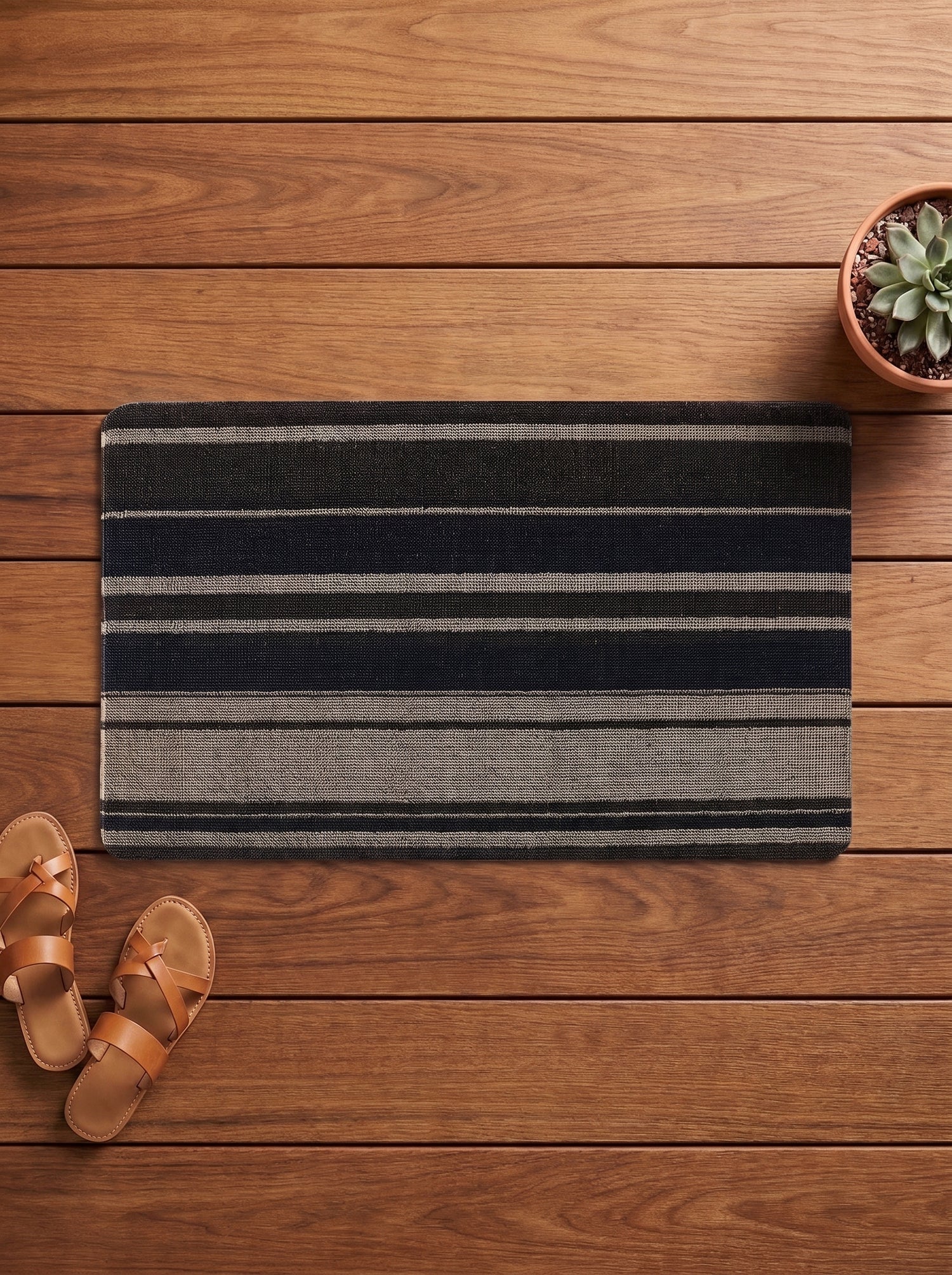 Linea Beige Anti-Skid Outdoor Mat -Pano
