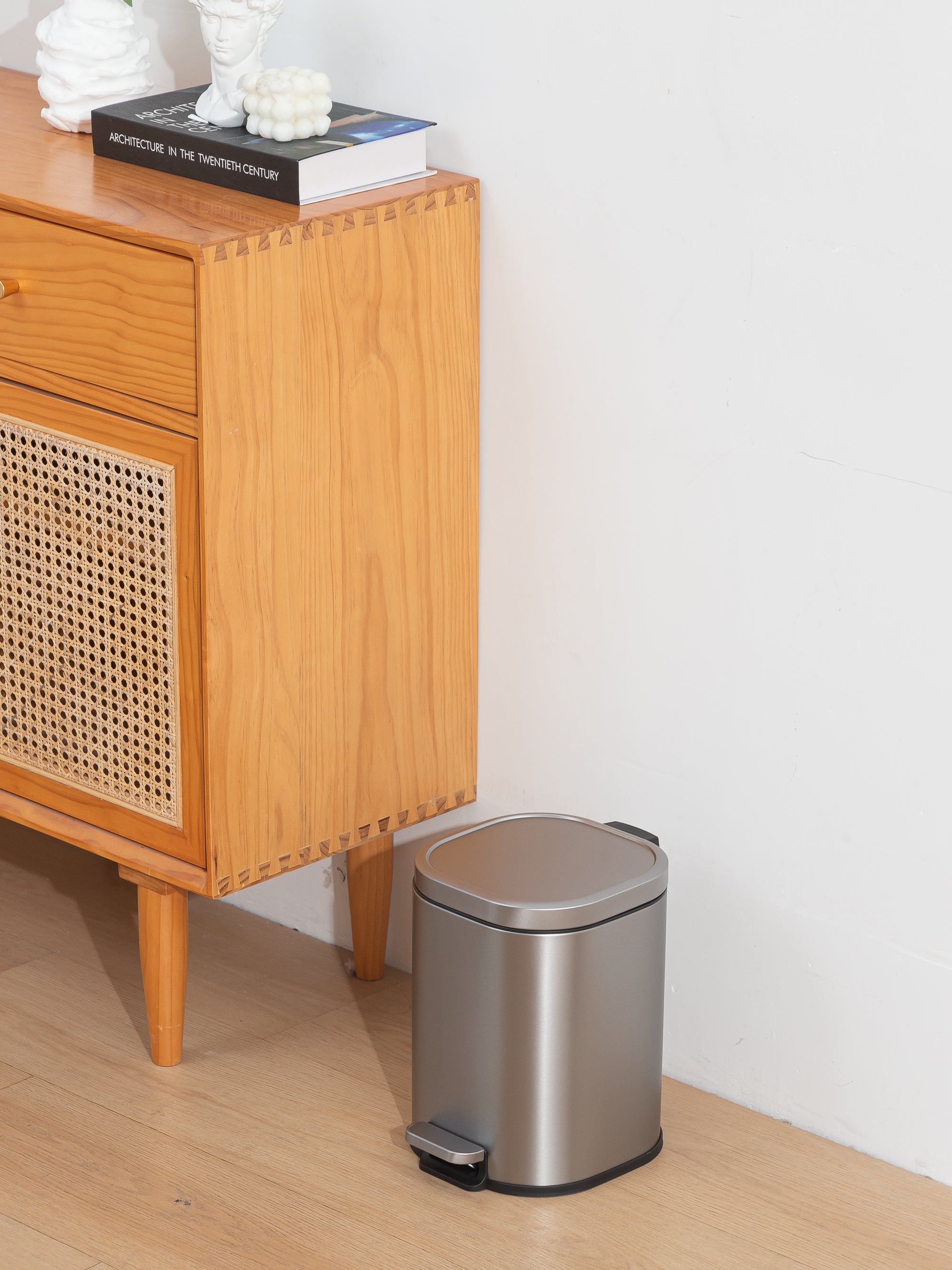 Arlo Stainless Steel Step Bin Matte Grey Trashcan 6 Litre - Pano