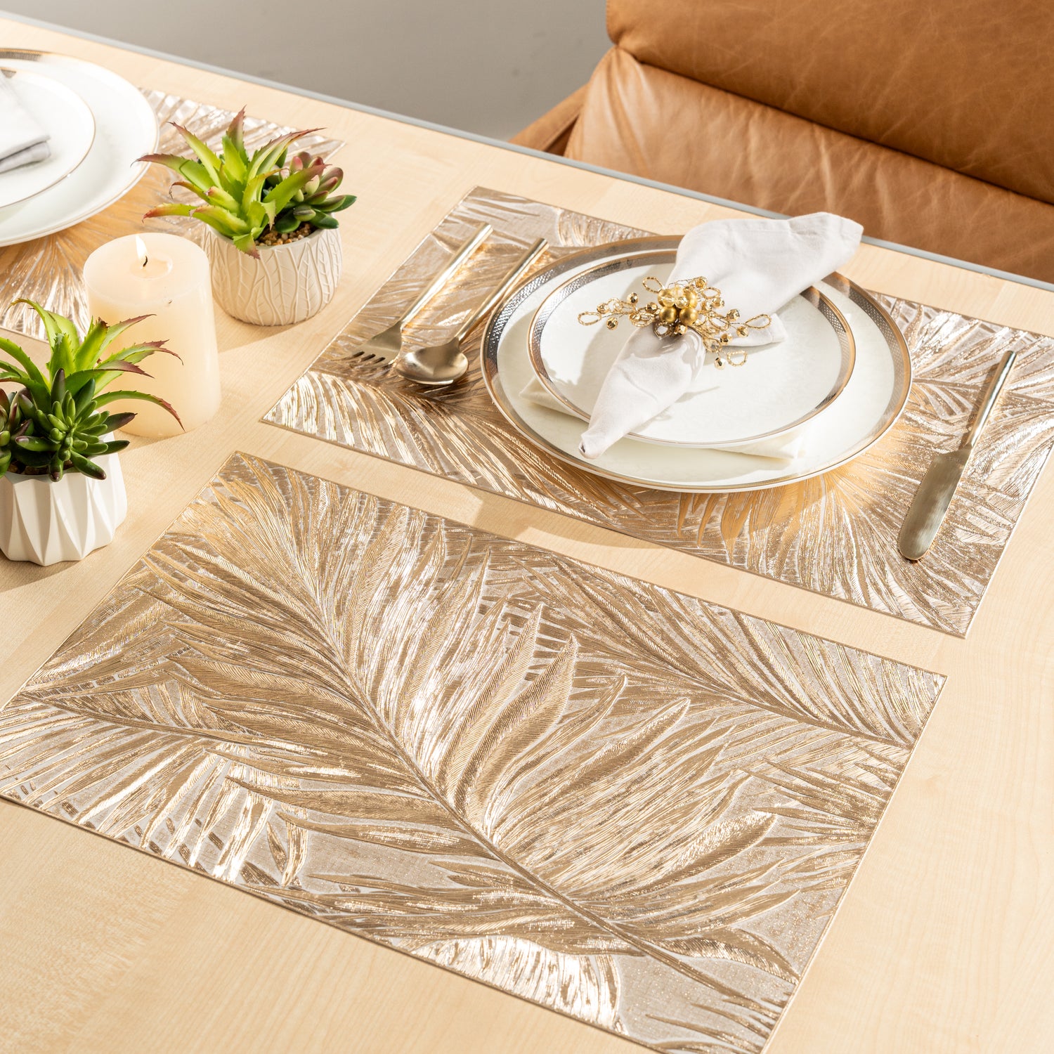 Maison Rose Gold Leaf Set of 6 Table Mat- Pano