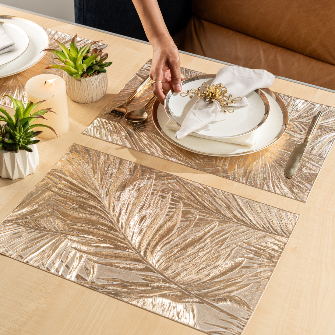 Maison Golden Leaf Set of 6 Table Mat- Pano