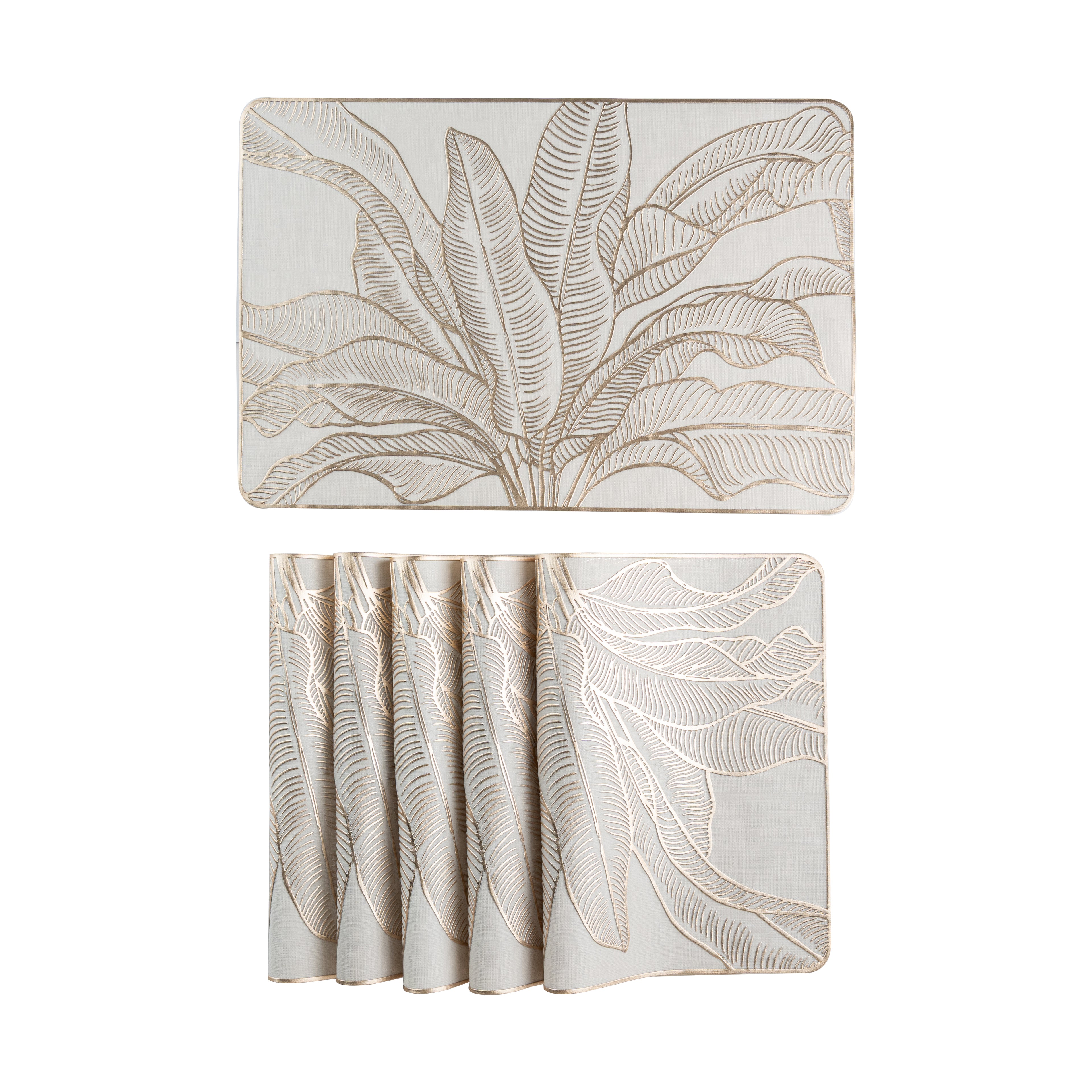 Maison Gold Flower Leaf Dining Table Mat Set of 6 - Pano