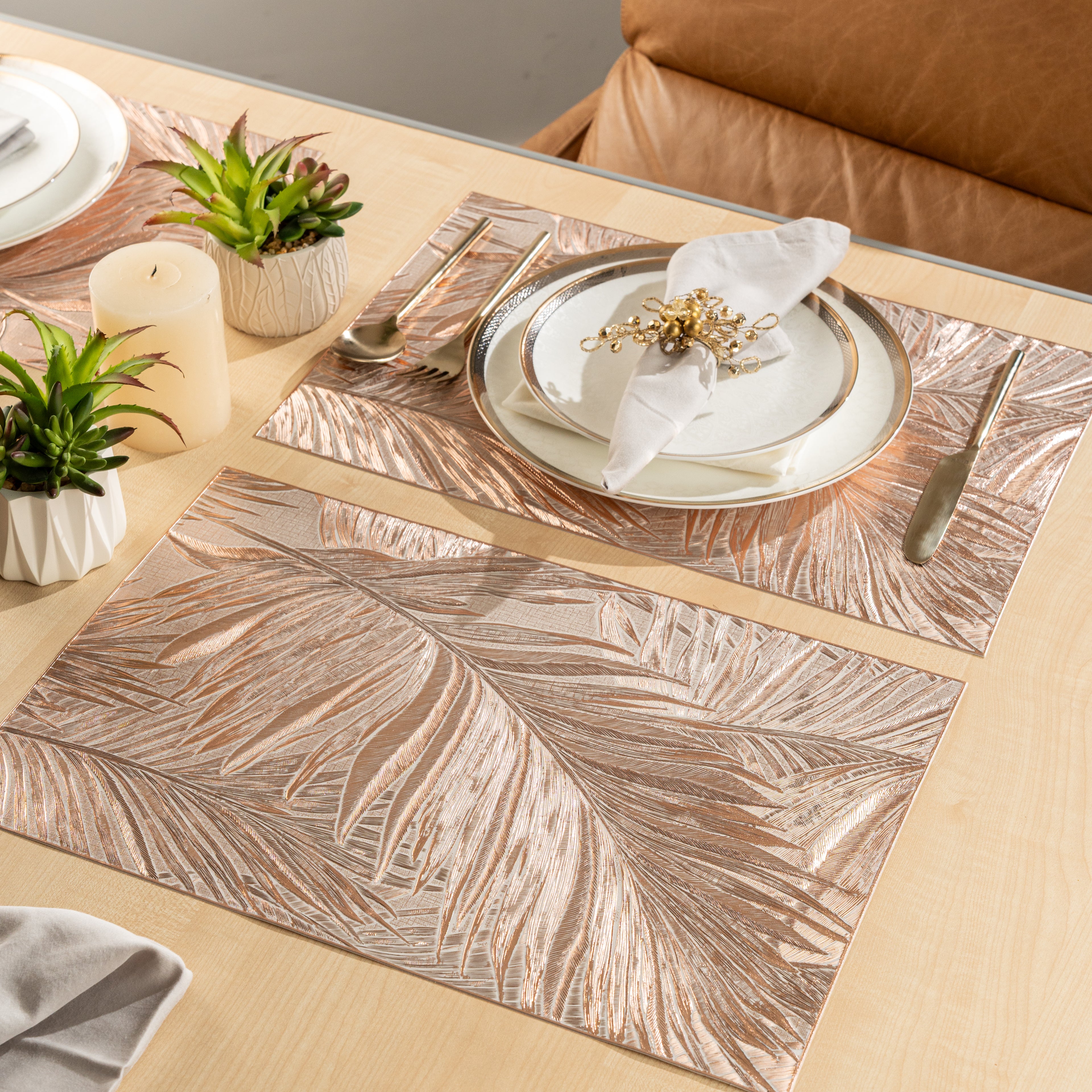 Maison Rose Gold Leaf Set of 6 Table Mat- Pano