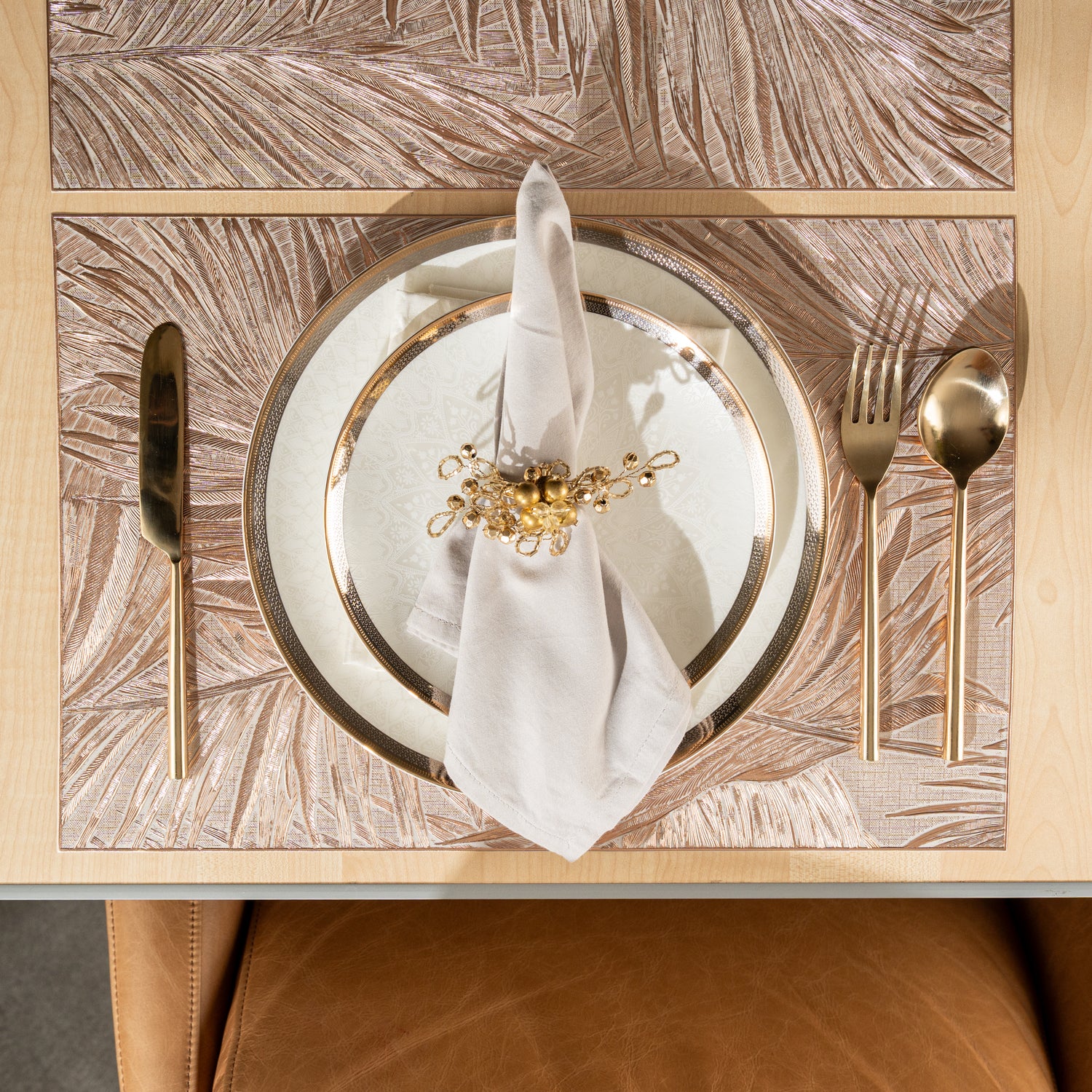 Maison Rose Gold Leaf Set of 6 Table Mat- Pano