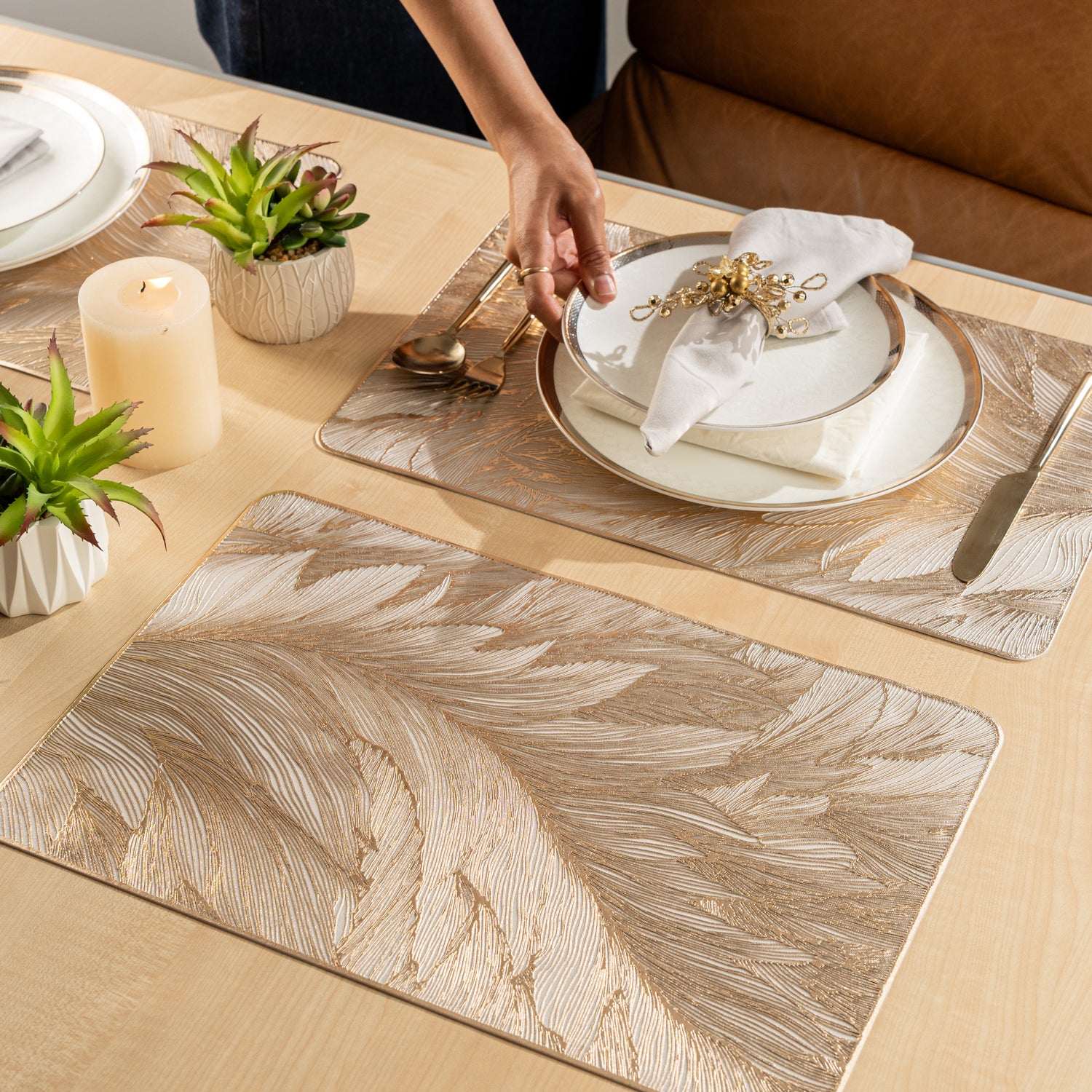 Maison Rose Gold Flower Dining Table Mat Set of 6 - Pano