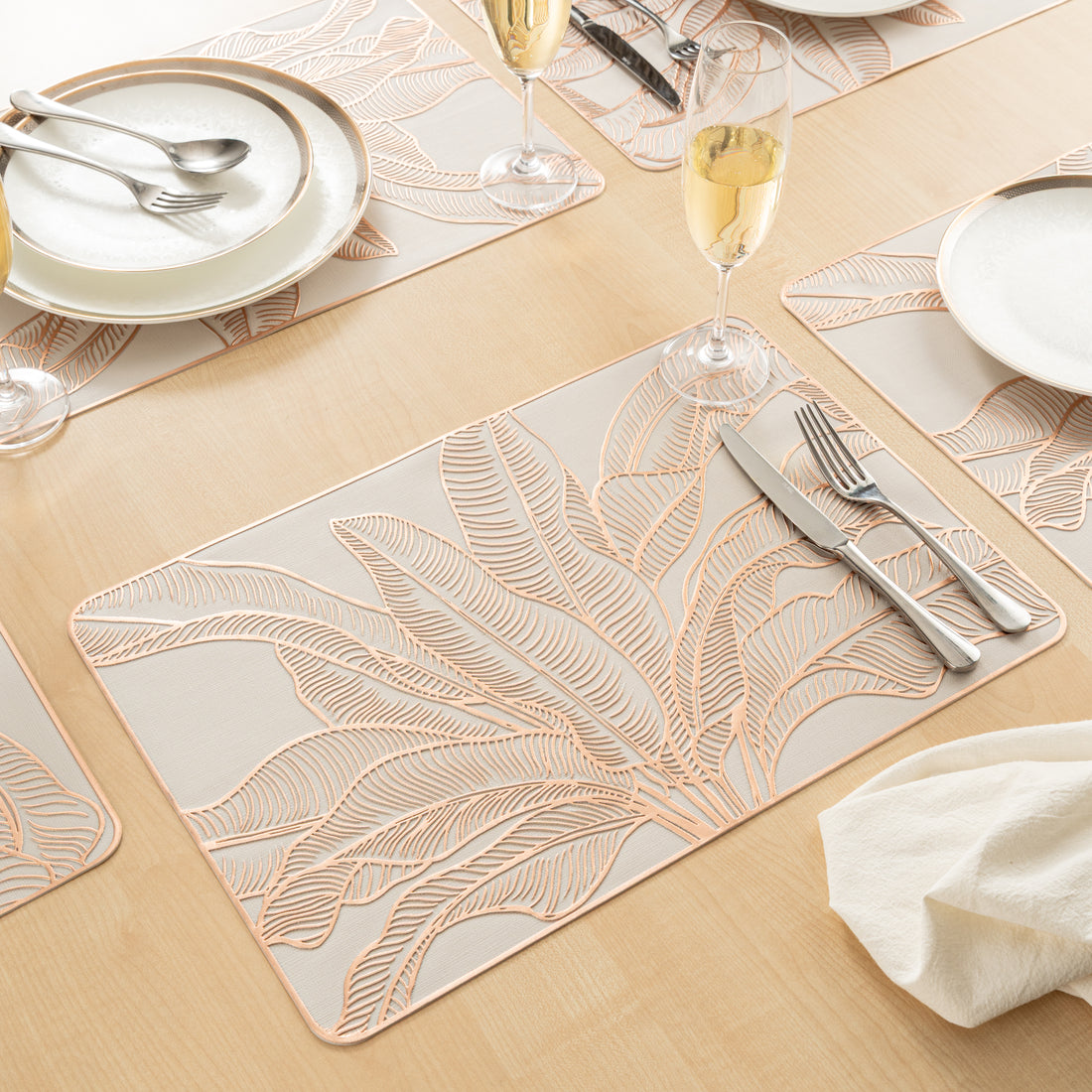 Maison Rose Gold Flower Leaf Dining Table Mat Set of 6 - Pano