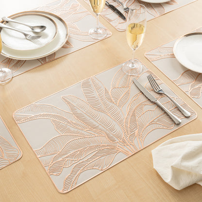 Maison Rose Gold Flower Leaf Dining Table Mat Set of 6 - Pano
