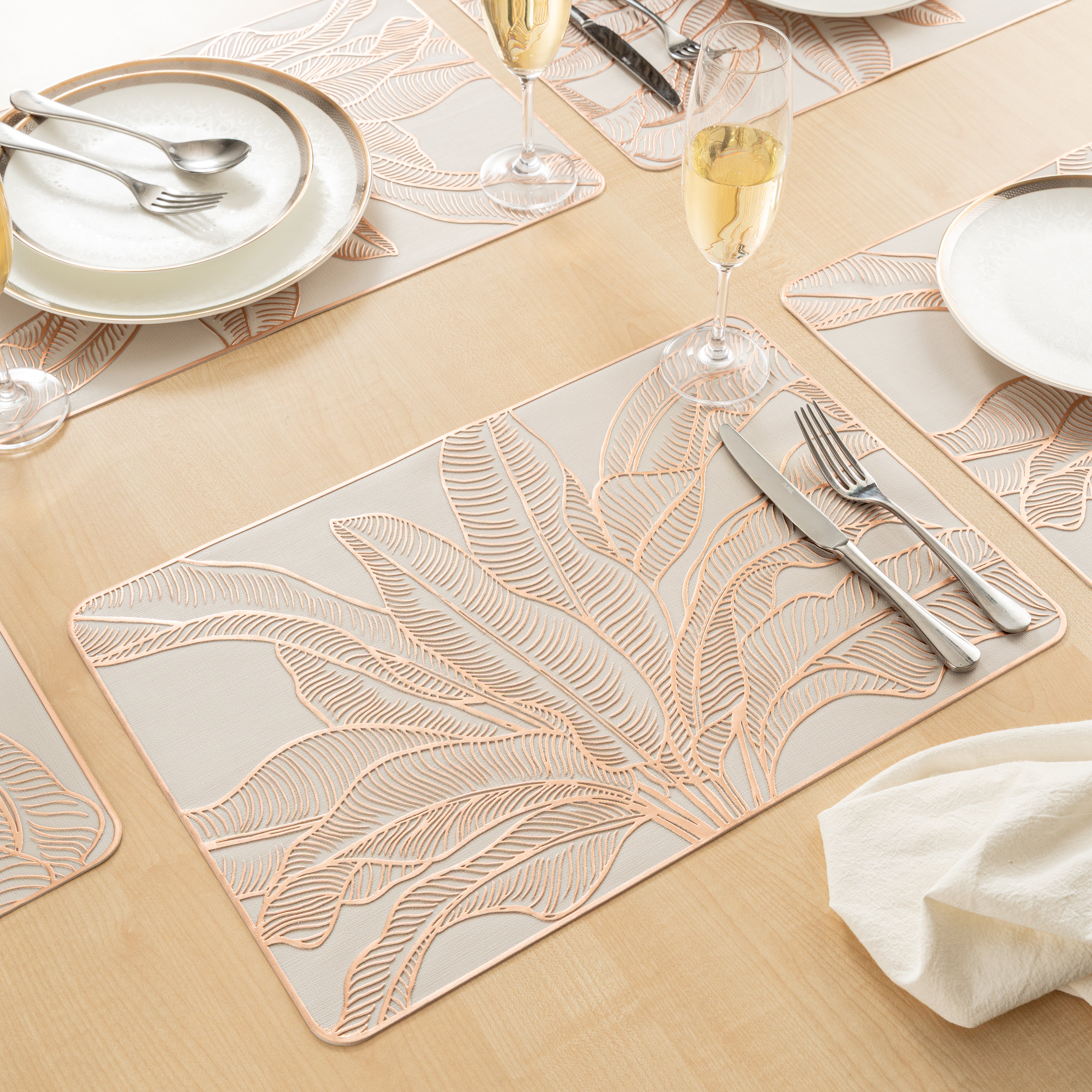 Maison Rose Gold Flower Leaf Dining Table Mat Set of 6 - Pano