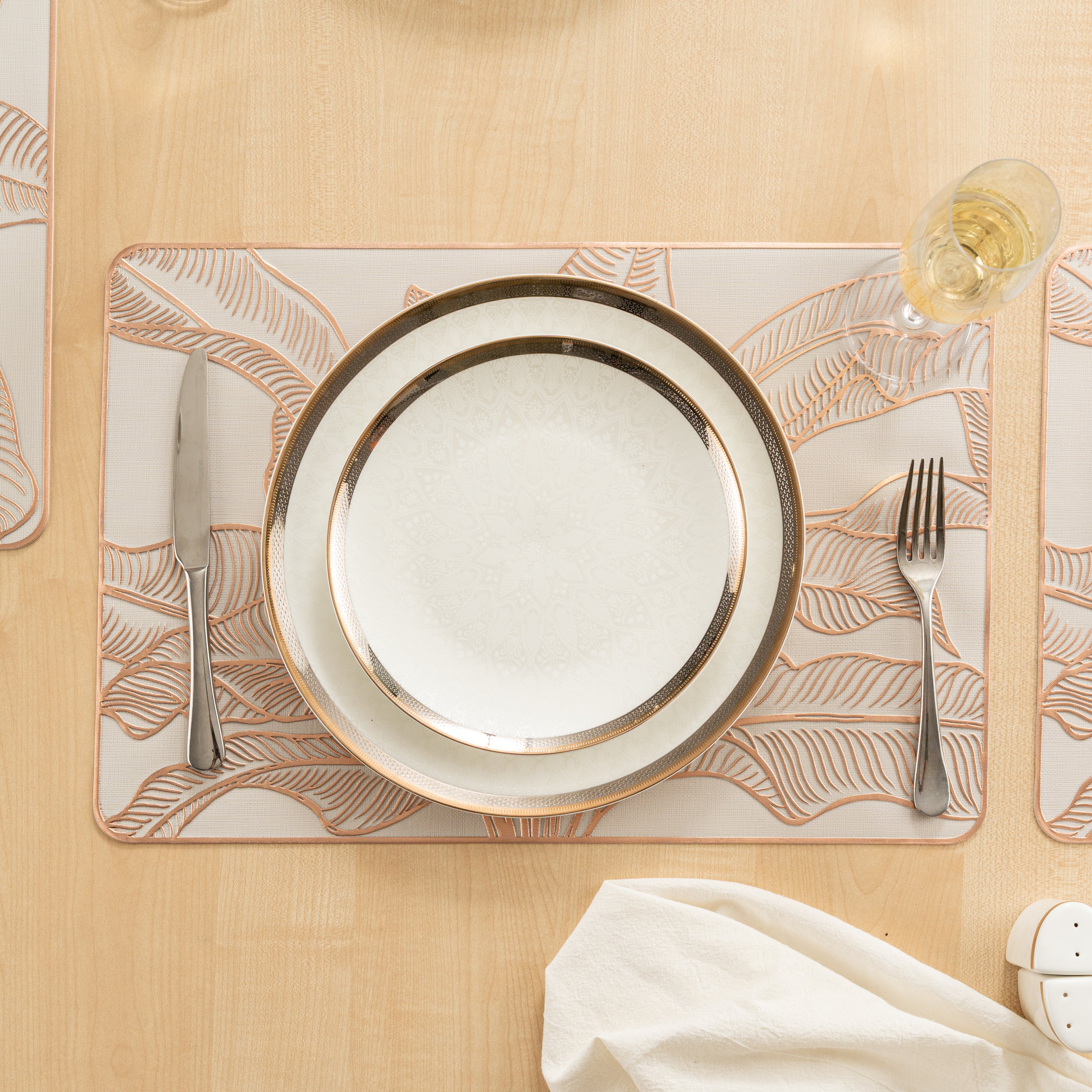 Maison Rose Gold Flower Leaf Dining Table Mat Set of 6 - Pano