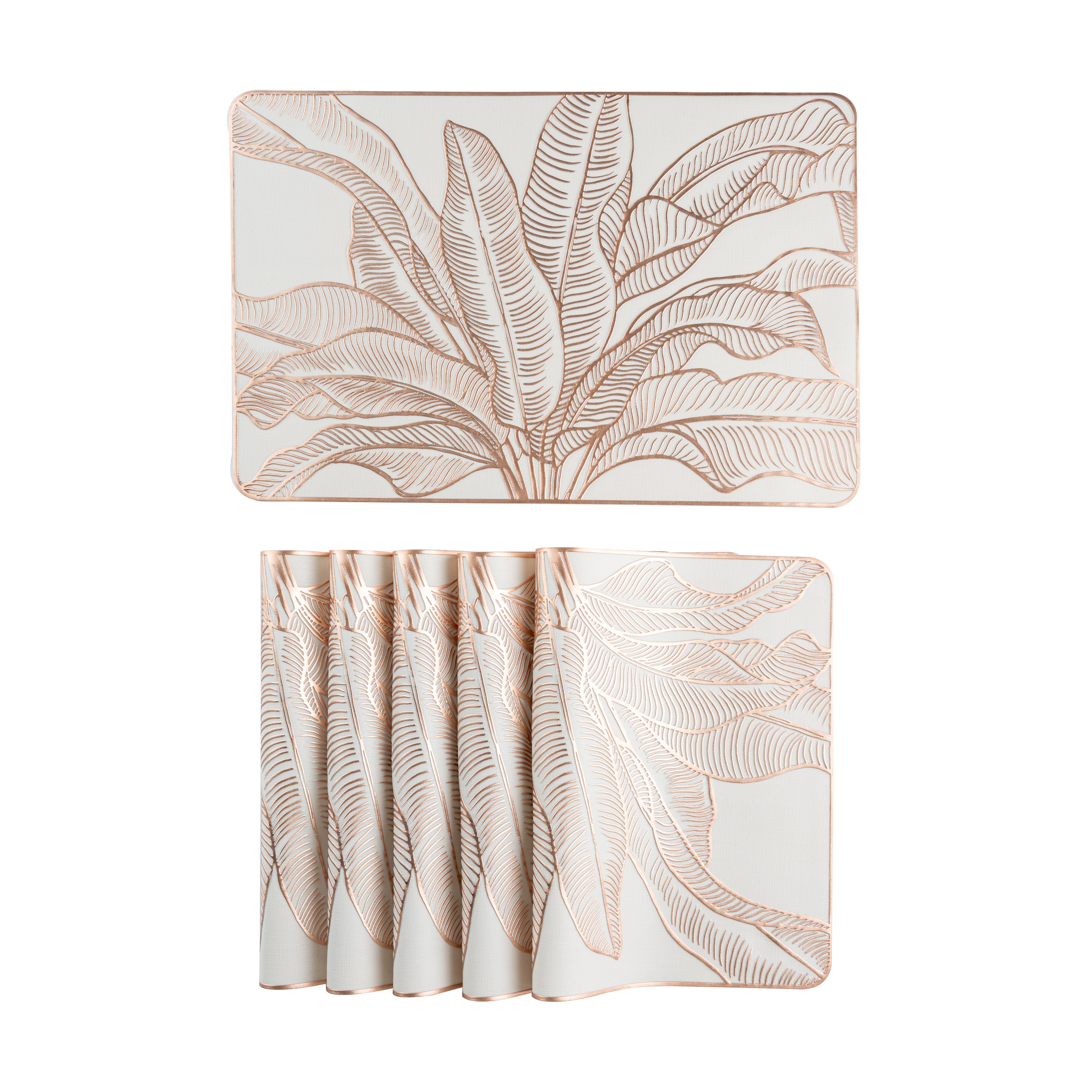 Maison Rose Gold Flower Leaf Dining Table Mat Set of 6 - Pano