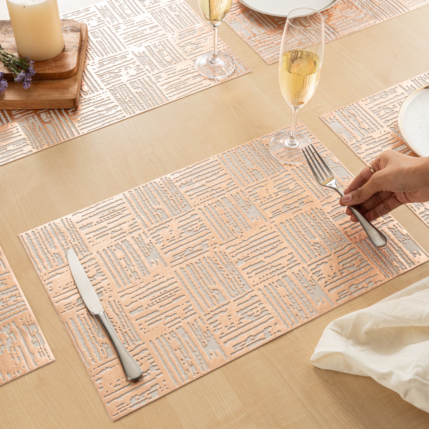 Maison Rose Gold Block Dining Table Mat Set of 6 - Pano
