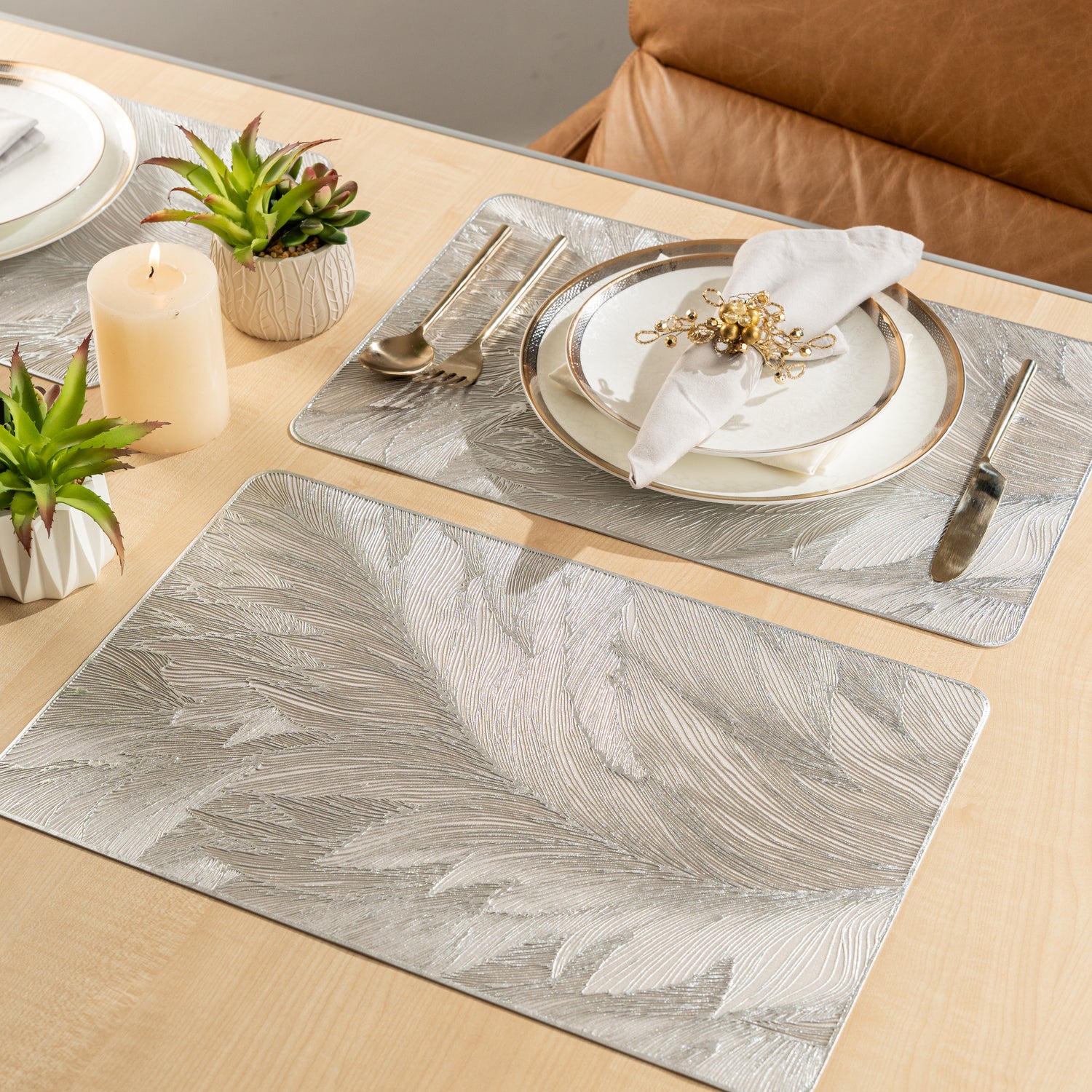 Maison Silver Flower Dining Table Mat Set of 6 - Pano