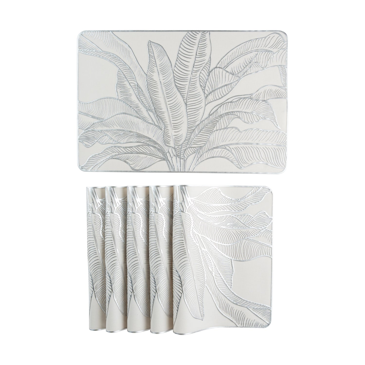 Maison Silver Flower Leaf Dining Table Mat Set of 6 - Pano