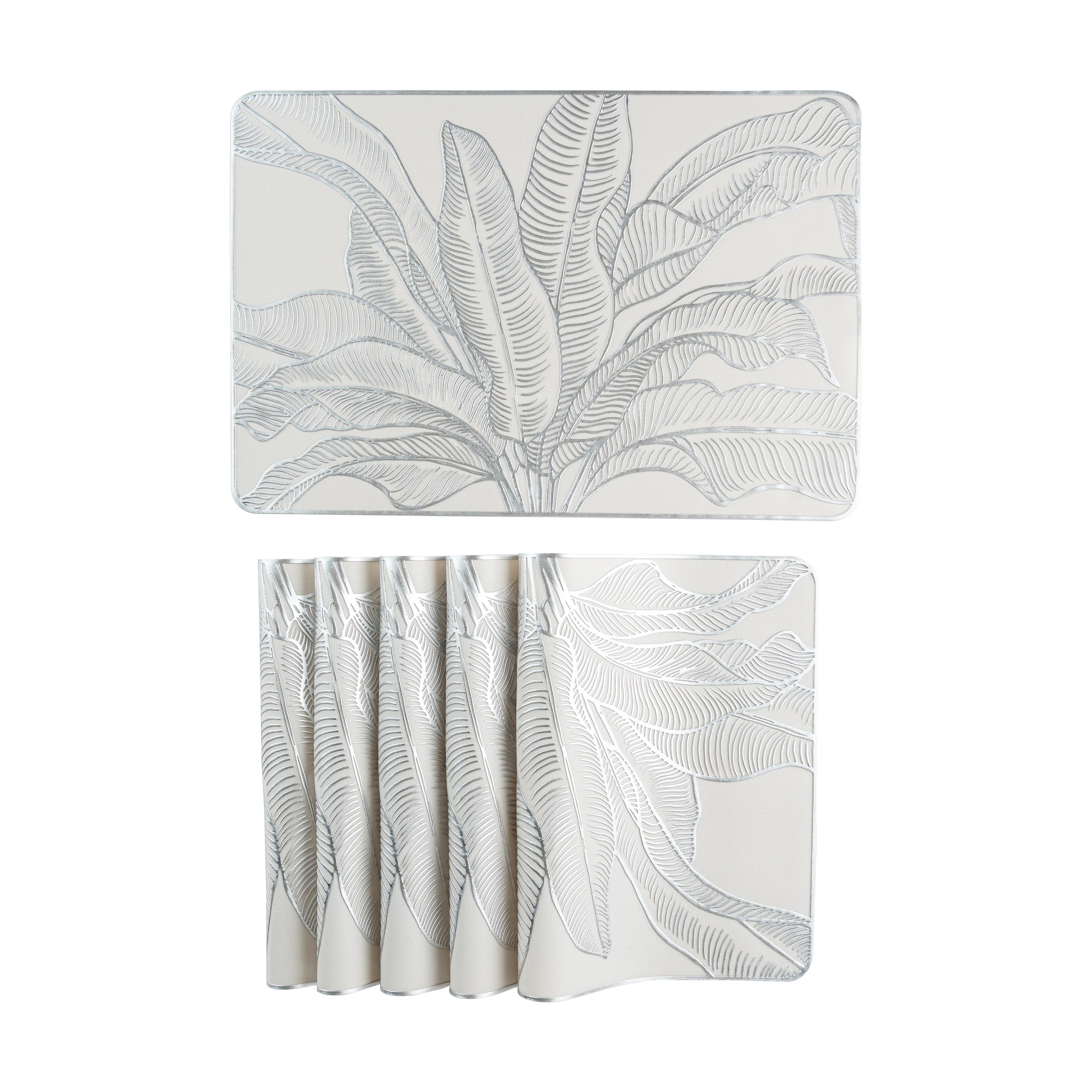 Maison Silver Flower Leaf Dining Table Mat Set of 6 - Pano
