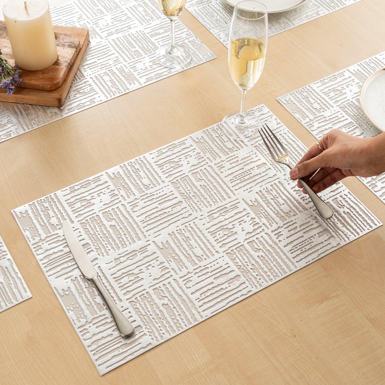 Maison Silver Block Dining Table Mat Set of 6 - Pano