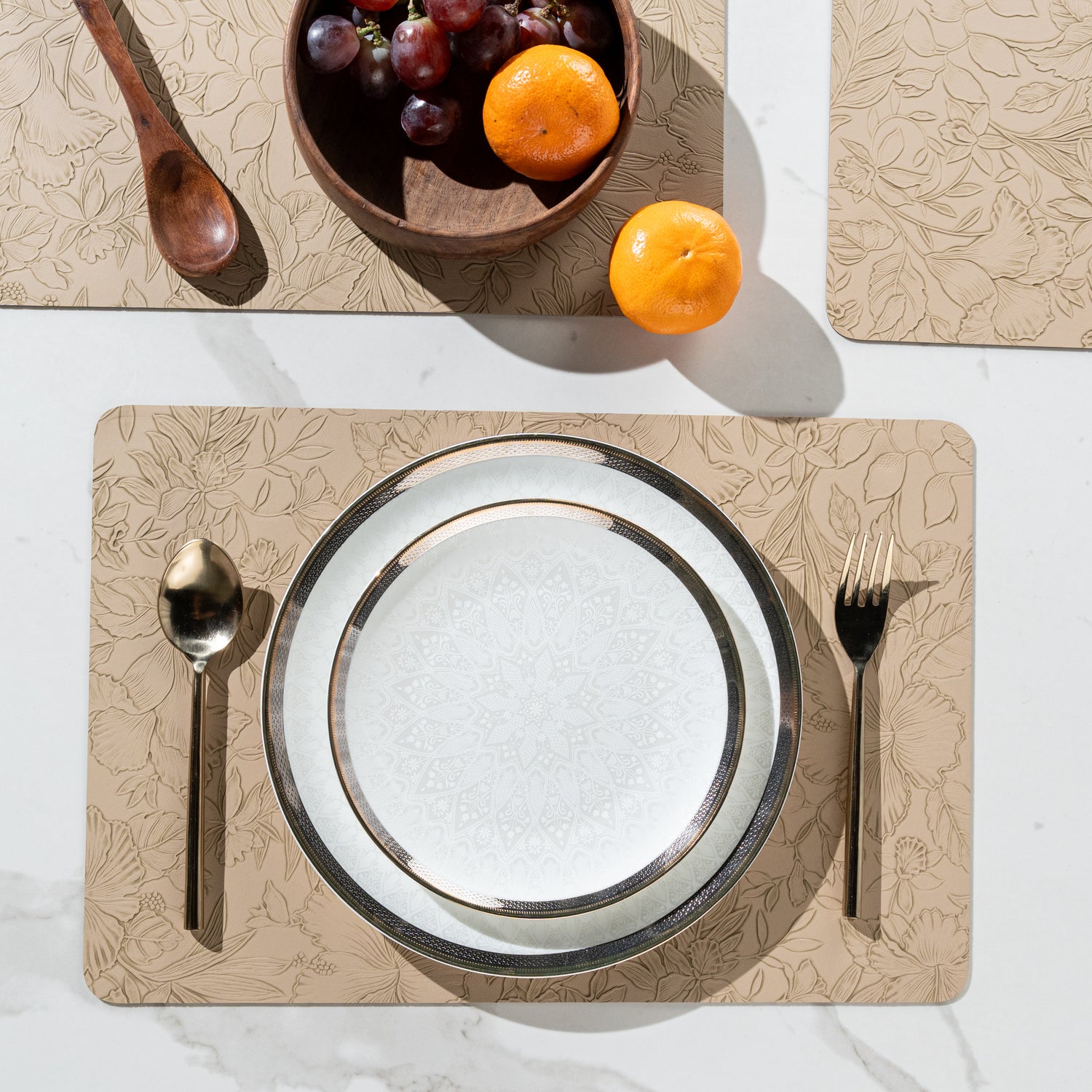 Muse Textured Beige Dining Table Mat Set of 6 - Pano