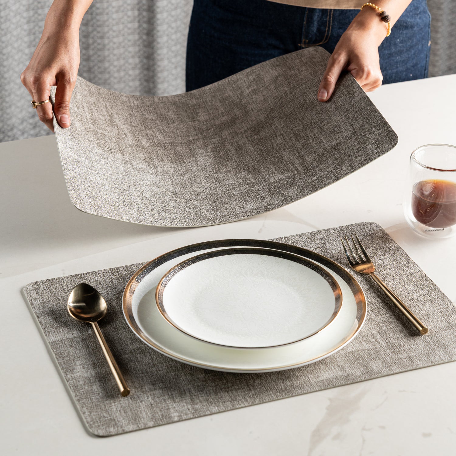 Textured Dark Grey Muse Dining Table Mat Set of 6 - Pano