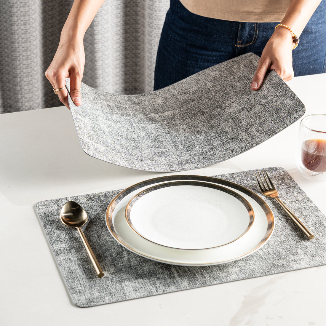 Textured Grey Muse Dining Table Mat Set of 6 - Pano