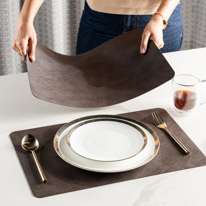 Muse Textured Leather Brown Dining Table Mat Set of 6 - Pano