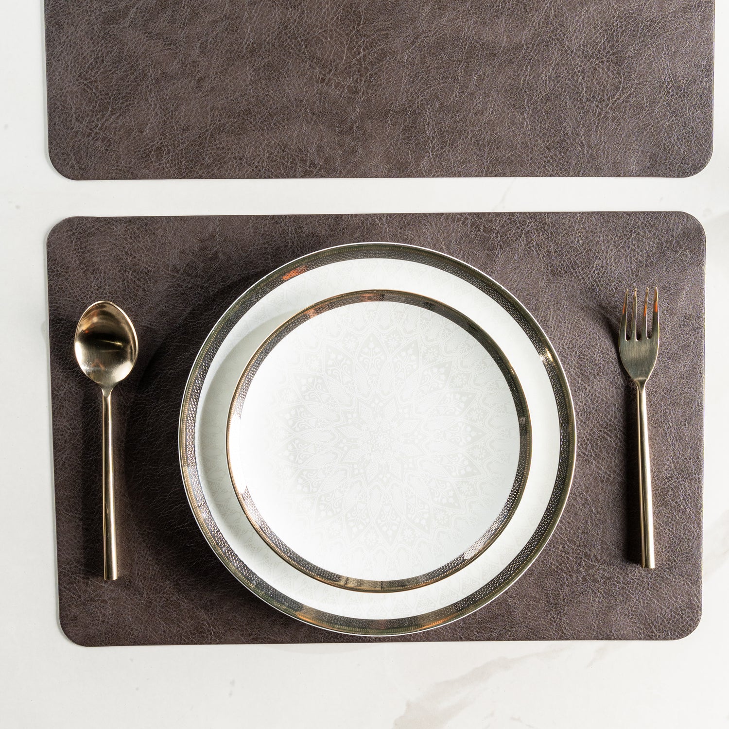 Muse Textured Leather Brown Dining Table Mat Set of 6 - Pano