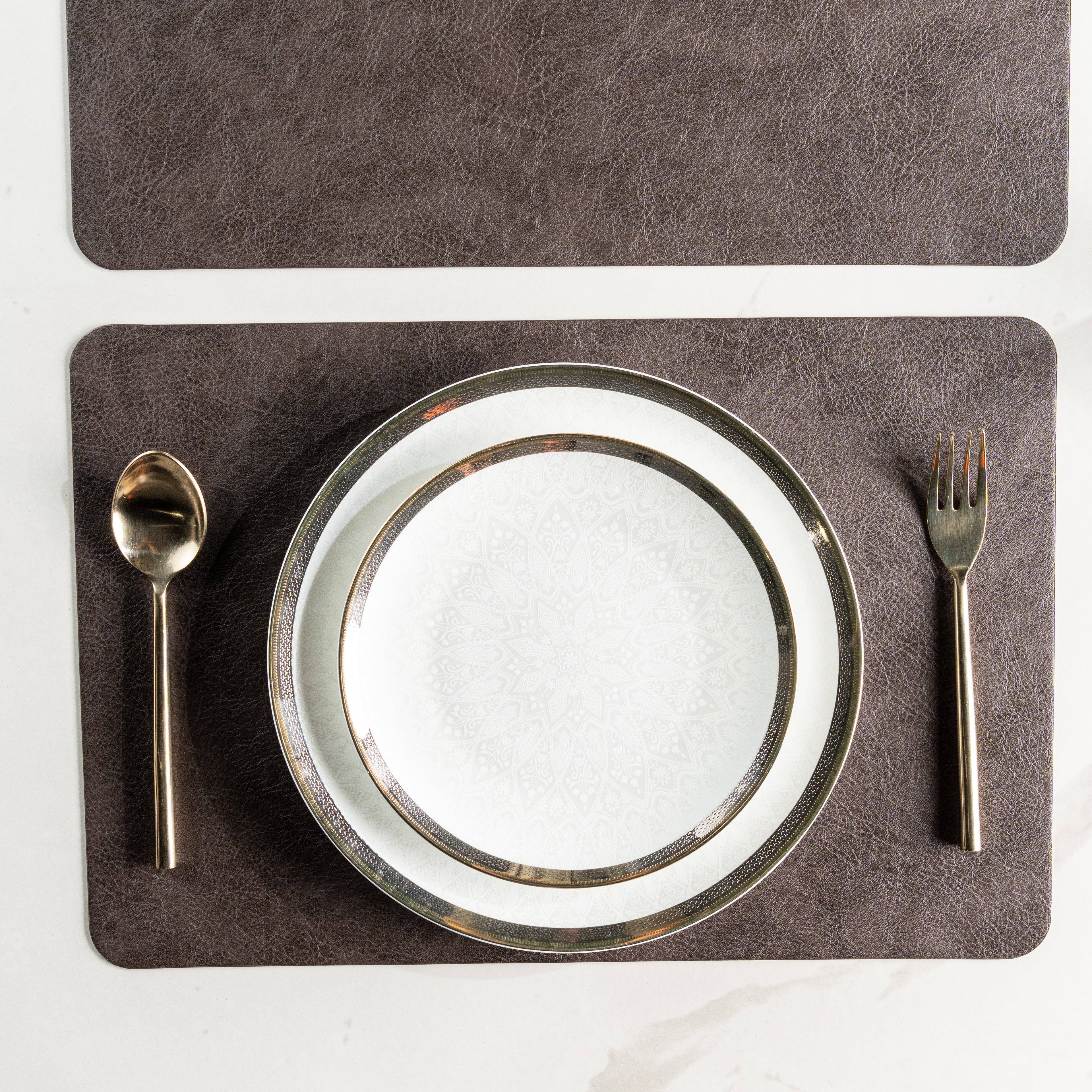 Muse Textured Leather Brown Dining Table Mat Set of 6 - Pano