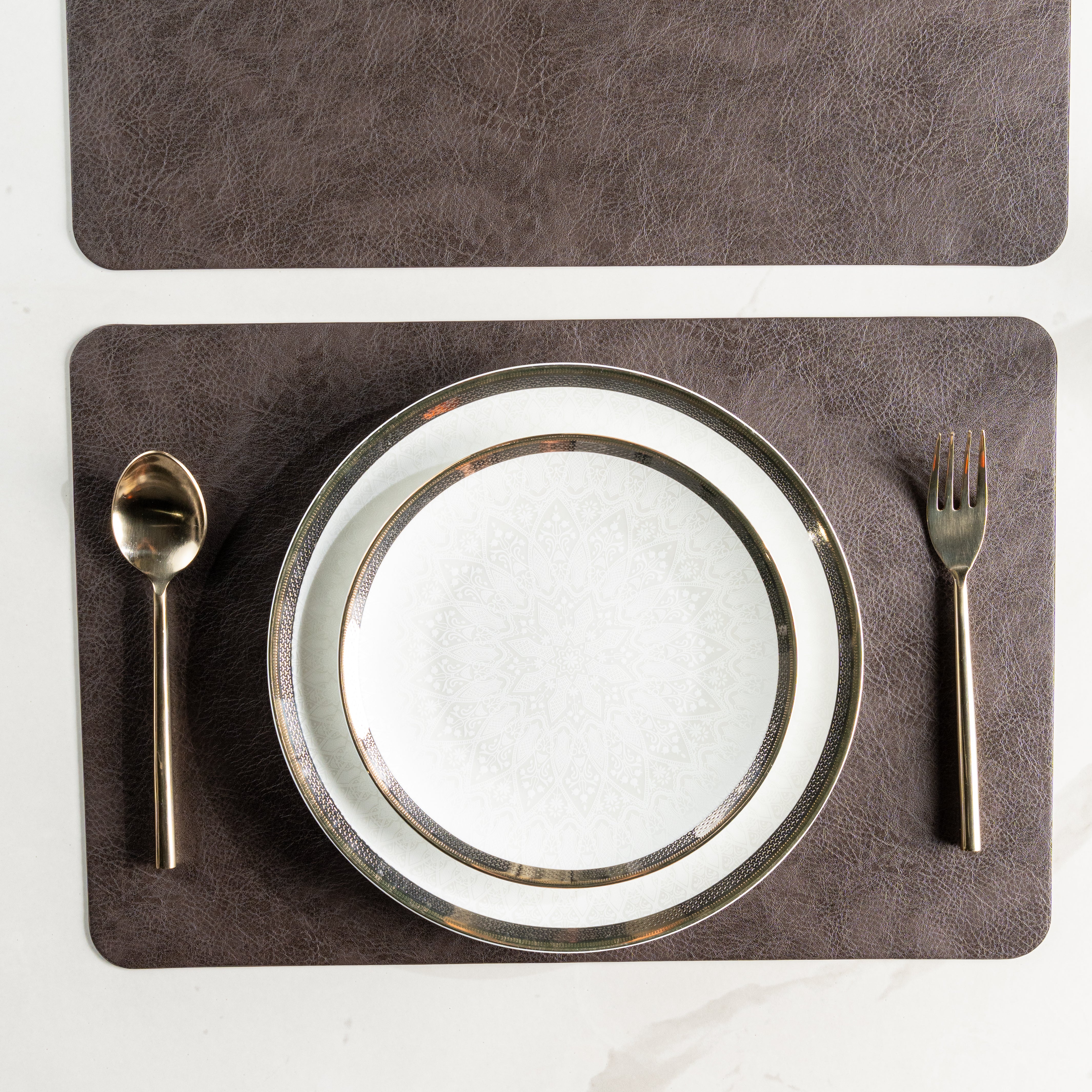 Muse Textured Leather Brown Dining Table Mat Set of 6 - Pano