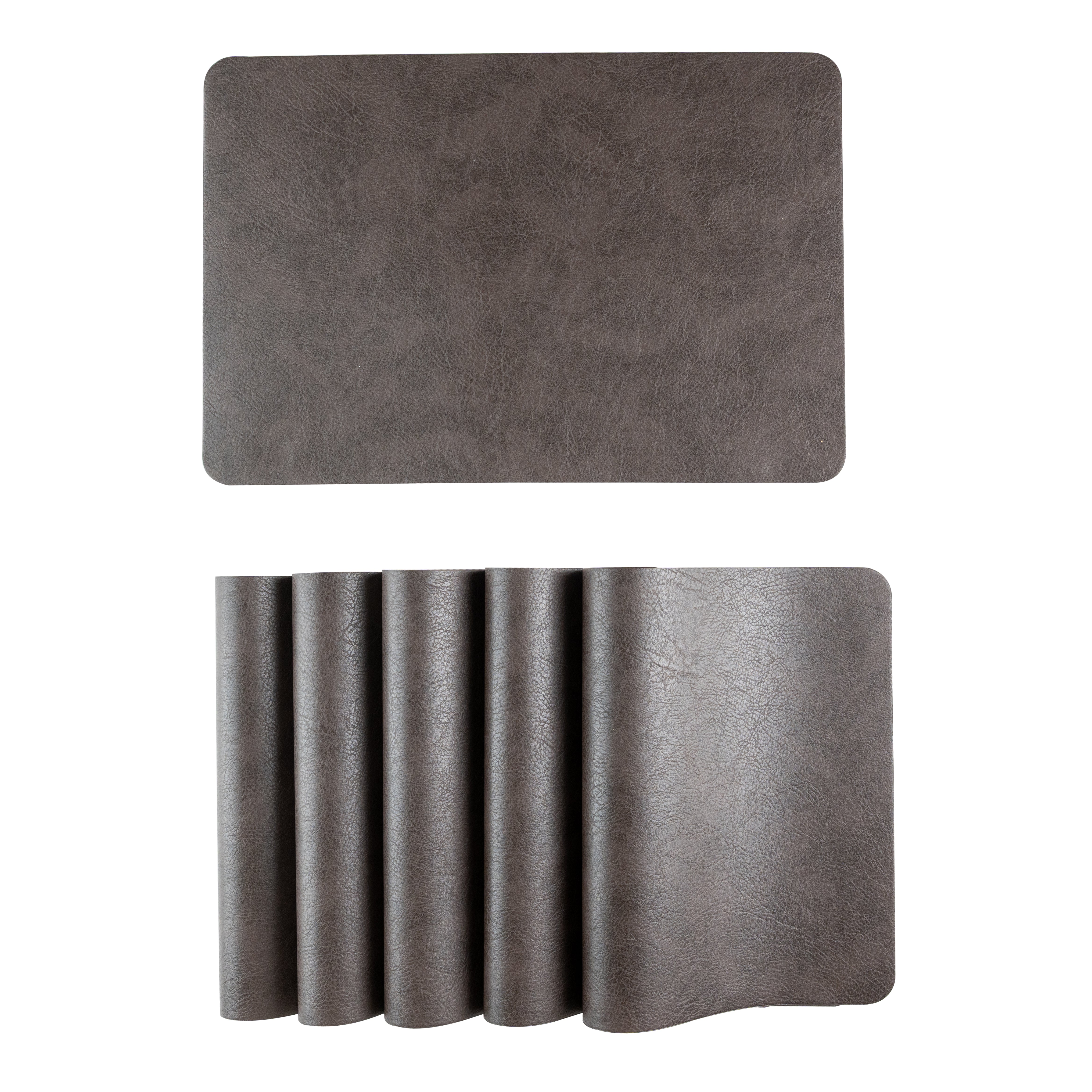 Muse Textured Leather Brown Dining Table Mat Set of 6 - Pano