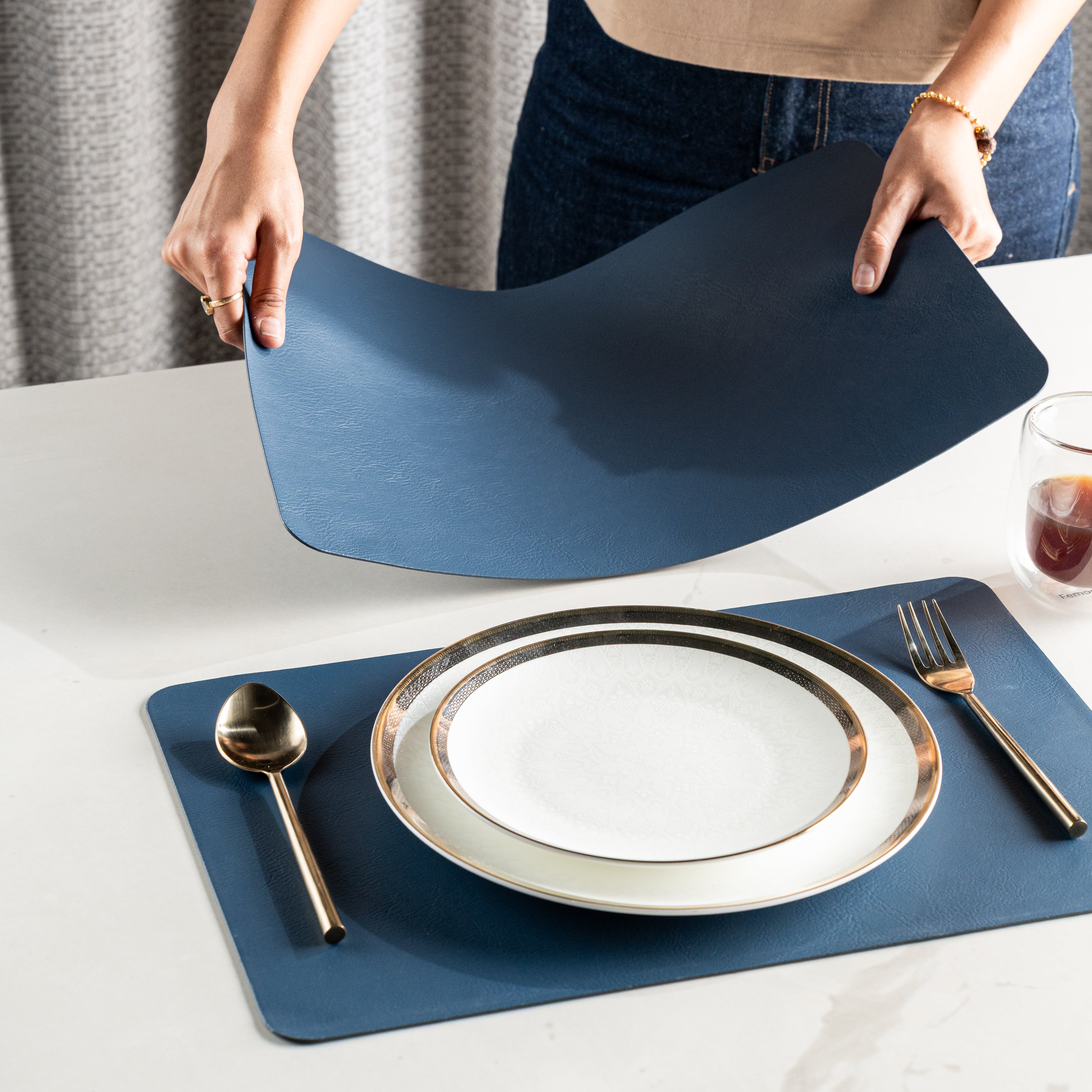 Muse Textured Navy Dining Table Mat Set of 6 - Pano