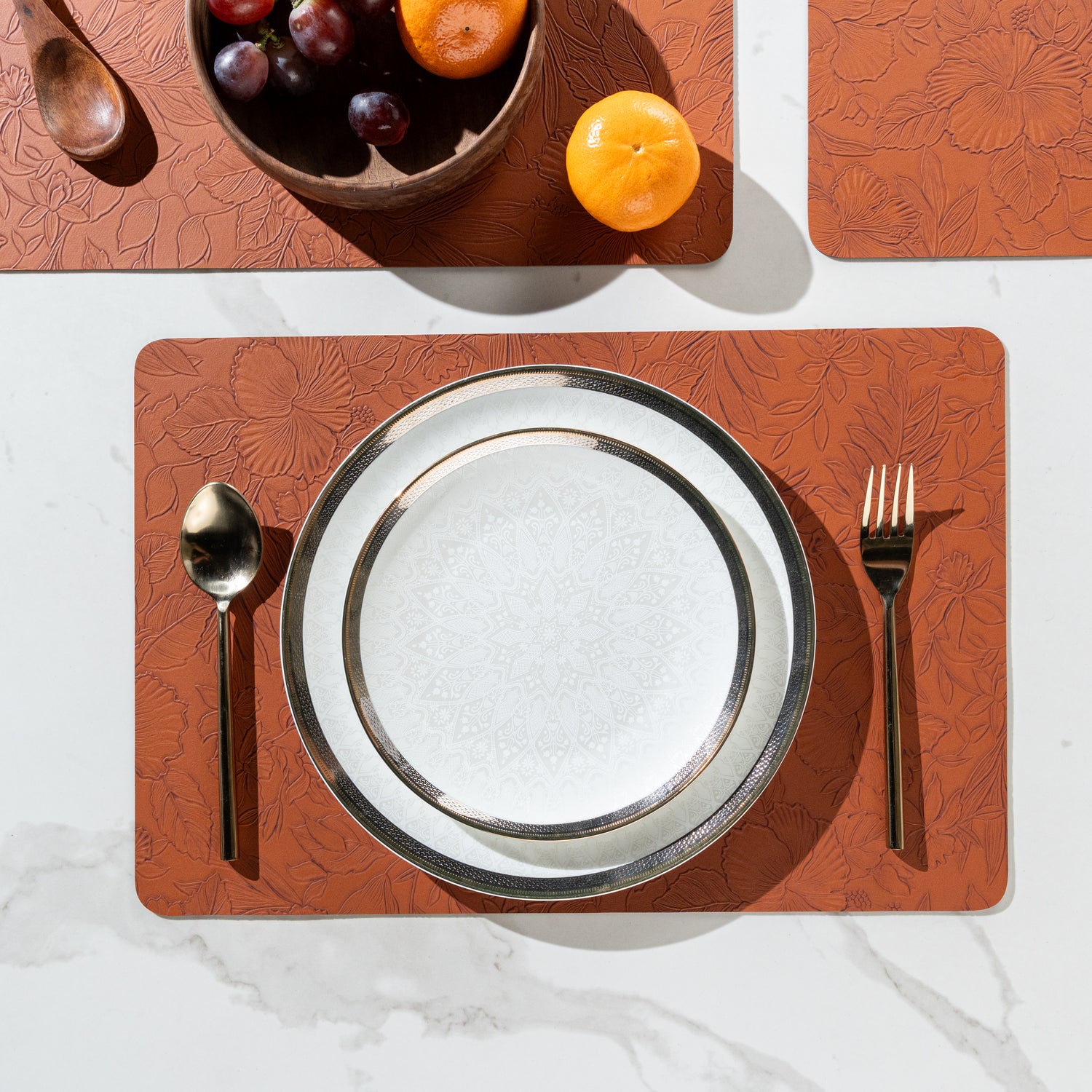 Muse Textured Wood Brown Dining Table Mat Set of 6 - Pano